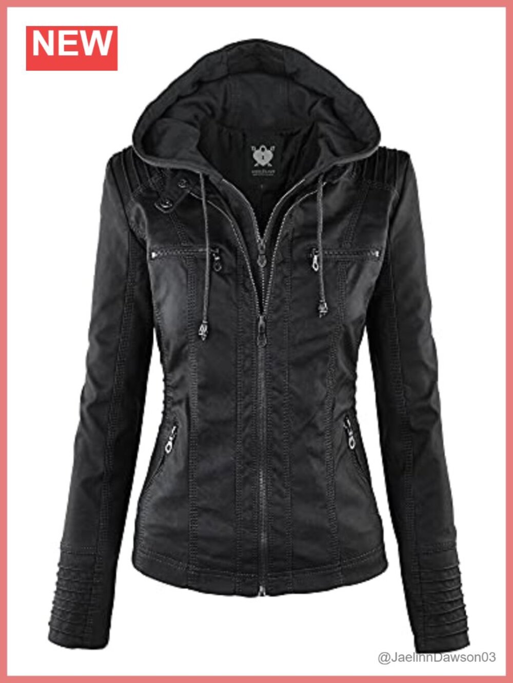 Faux Leather Moto Biker Jacket Removable Hood Slim Fit Cropped Coat